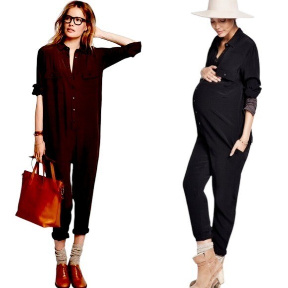 Hatch Maternity The Union Jumpsuit Button Front Black Size S retail $278