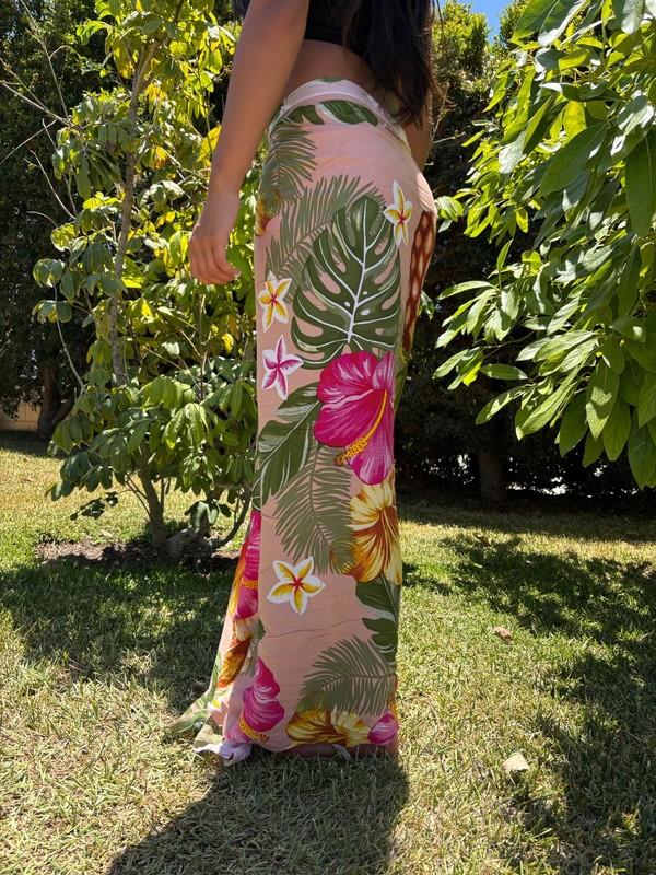 Hawaiian Design Sarong Pink Tropical Hibiscus Plumeria Luau Wrap Pareo Dress