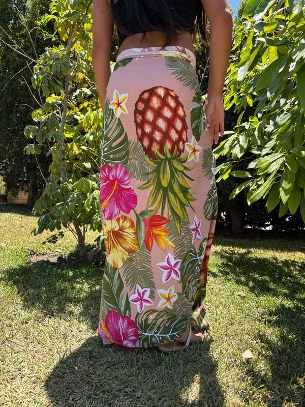 Hawaiian Design Sarong Pink Tropical Hibiscus Plumeria Luau Wrap Pareo Dress