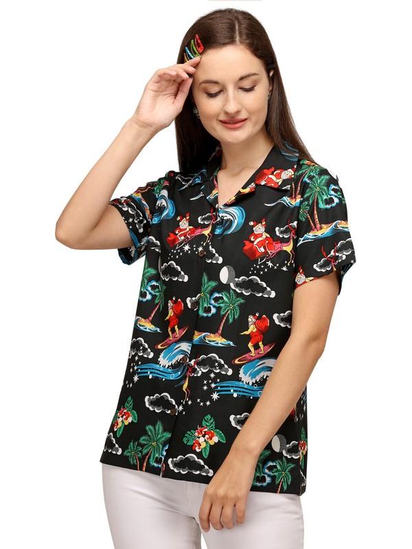 Hawaiian Shirt Womens Christmas Santa Claus Top Blouse Party Aloha Holiday Beach