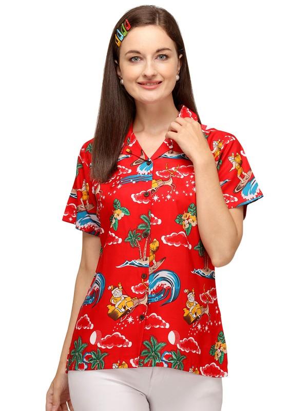 Hawaiian Shirt Womens Christmas Santa Claus Top Blouse Party Aloha Holiday Beach