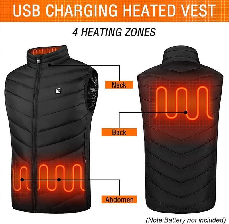 Heated Vest USB Charging Electric Heated Jacket Winter Body Warmer Vest Men-XL