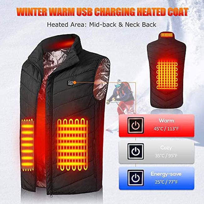 Heated Vest USB Charging Electric Heated Jacket Winter Body Warmer Vest Men-XL