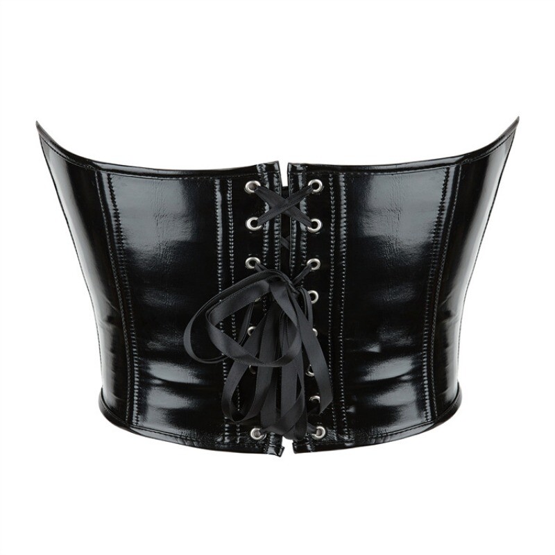 Heavy Duty Women's Overbust PVC Leather Corset Lace Up Black Slim Sexy Party Bar