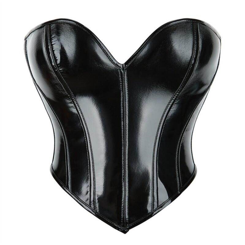 Heavy Duty Women's Overbust PVC Leather Corset Lace Up Black Slim Sexy Party Bar