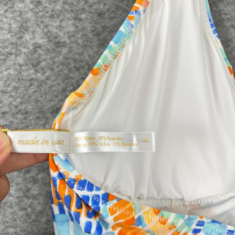 Helen Jon Keyhole One Piece Swimsuit Sz L Orange Blue Geometric Mosaic NWT $144