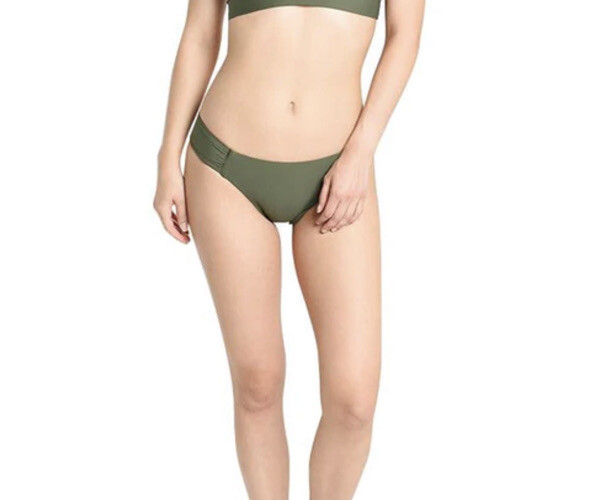 Helen Jon Tab Side Hipster Bikini Bottoms in Fatigue Green SZ S NWOT