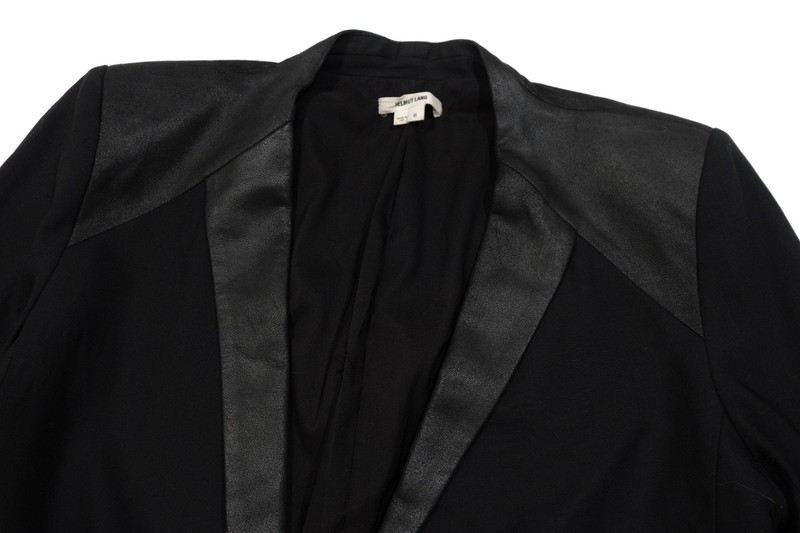 Helmut Lang Wool Leather Block Ruched Sleeves Blazer Made In USA