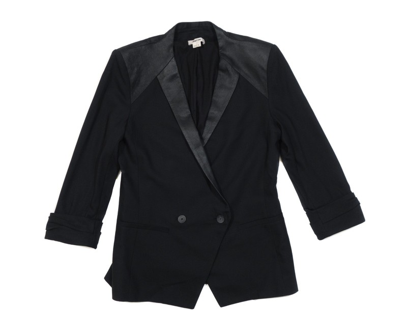 Helmut Lang Wool Leather Block Ruched Sleeves Blazer Made in USA