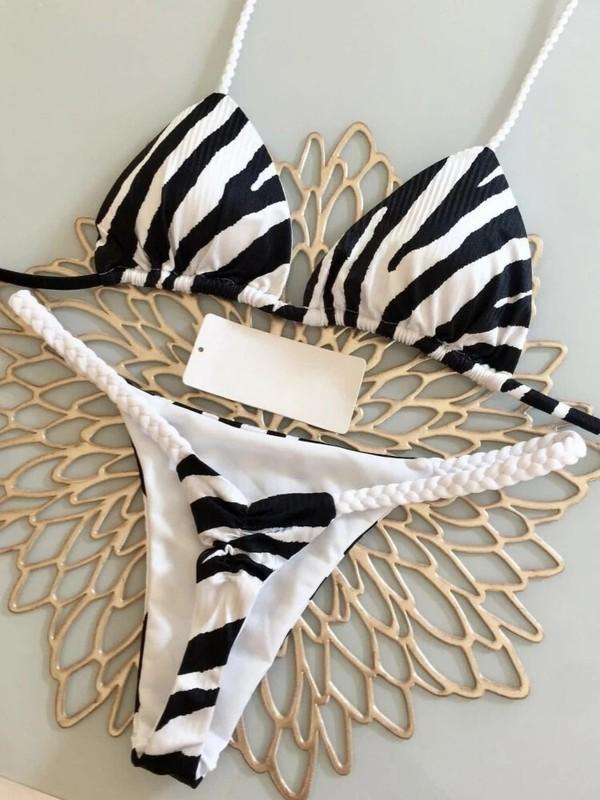 High Waist Swimsuit Sexy Thong Bikini Set Zebra Print Women Brazilian Swimwear