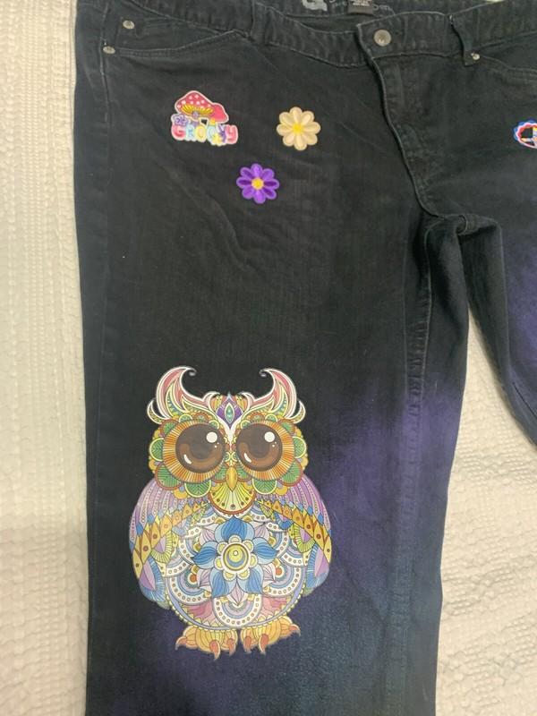 Hippie Skinny Jeans Black Women’s Size 18 Mandala Owl Groovy Peace Love Repurpos