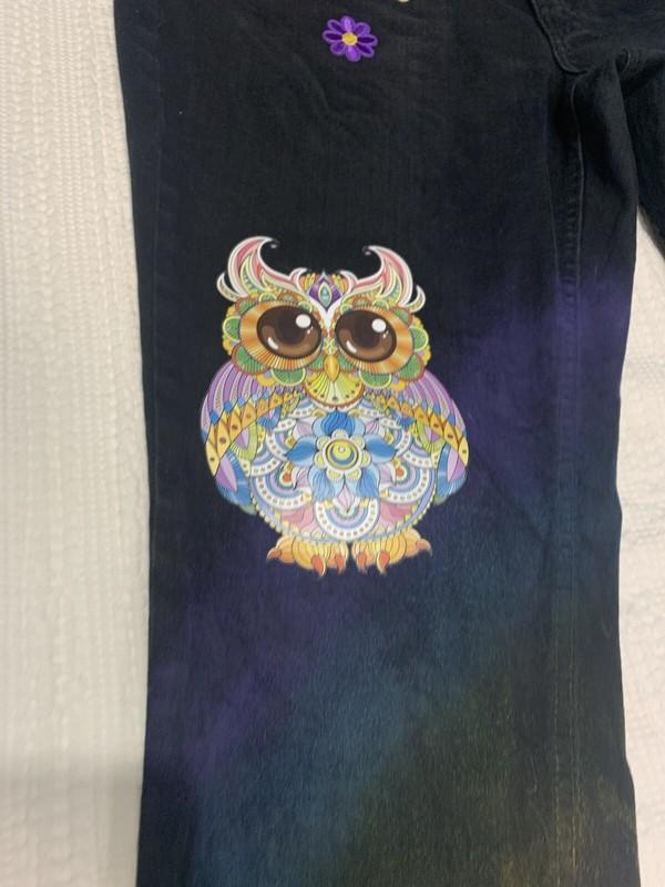 Hippie Skinny Jeans Black Women’s Size 18 Mandala Owl Groovy Peace Love Repurpos