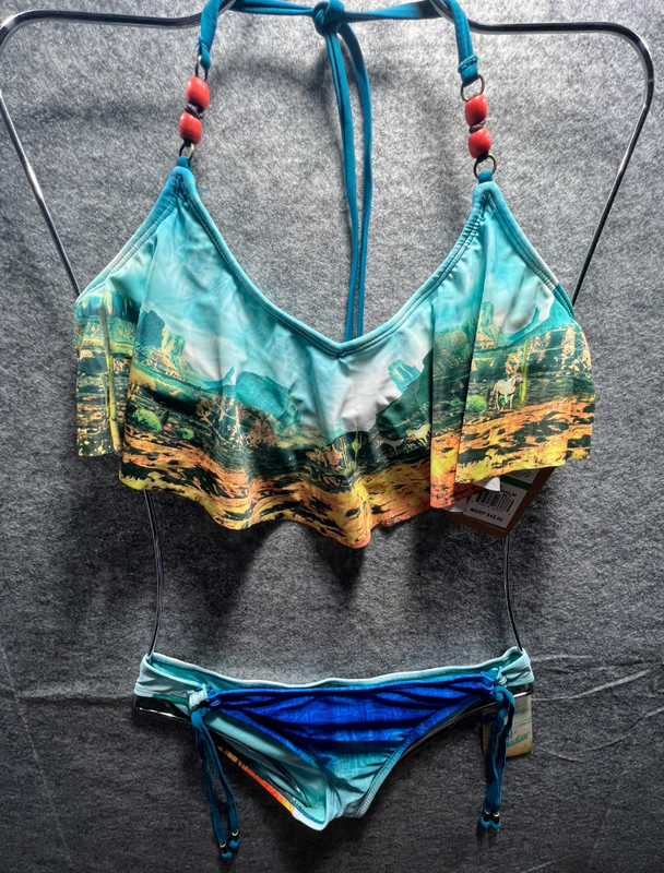 Hobie 2 Pc Bathing Suit Womens Size L MultiColor Bikini Bottom Graphic Print NWT