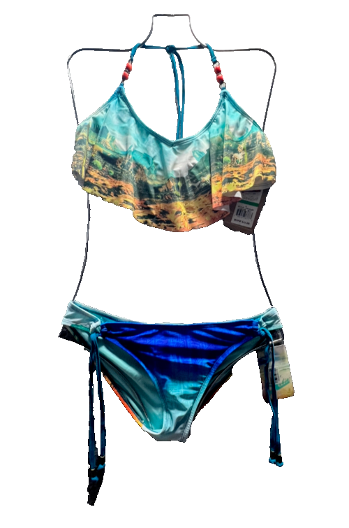 Hobie 2 Pc Bathing Suit Womens Size L MultiColor bikini bottom Graphic Print NWT