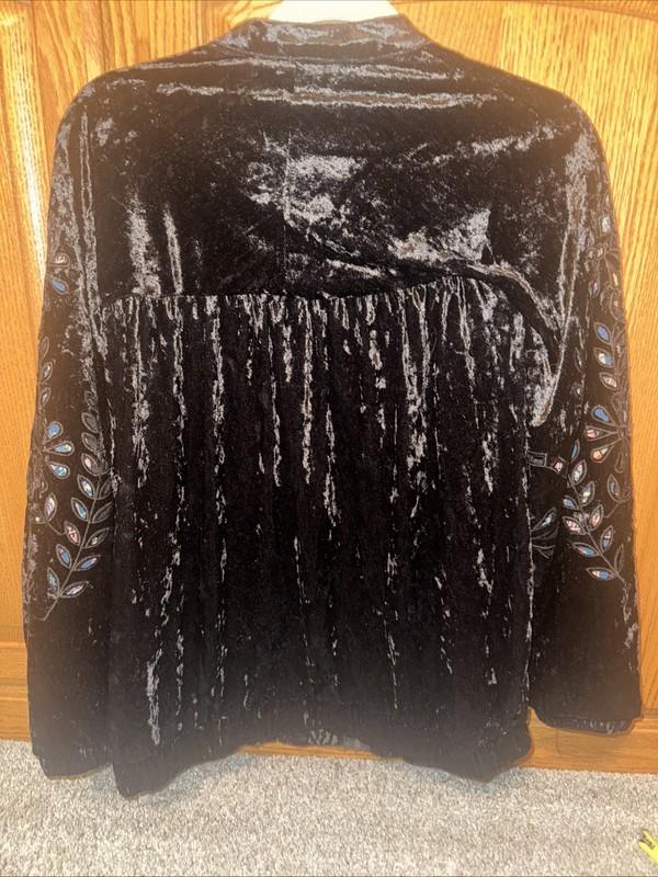 Hobo Black Crushed Velvet Jacket Cut Out Teal Contrast Sleeves Zip Bomber Fest