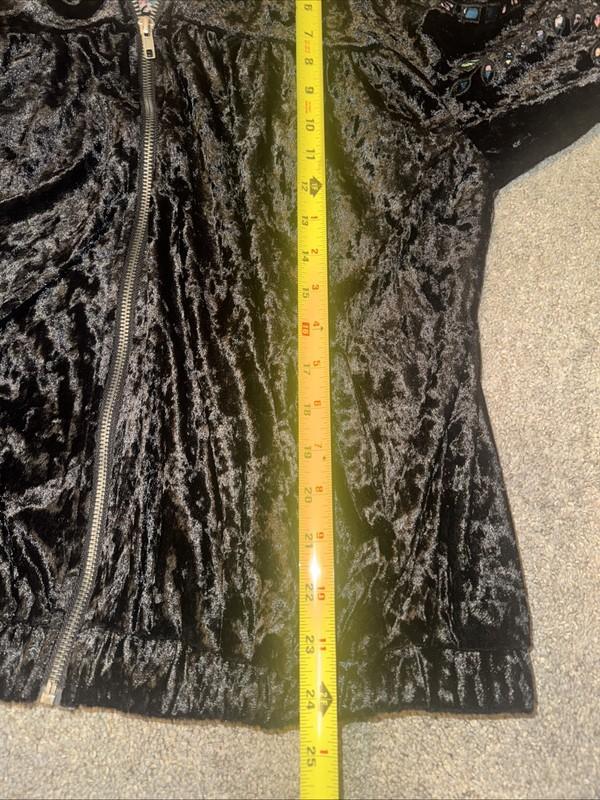 Hobo Black Crushed Velvet Jacket Cut Out Teal Contrast Sleeves Zip Bomber Fest