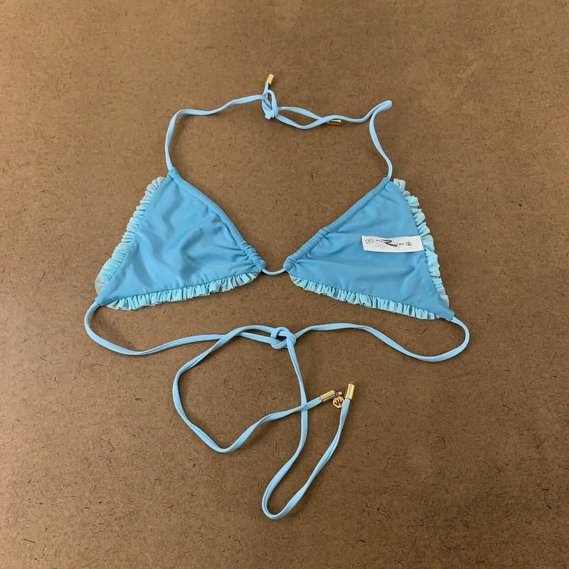 Hojlie Watman Women's Size Large Blue Ruffle Trim Triangle Bikini Swim Top New