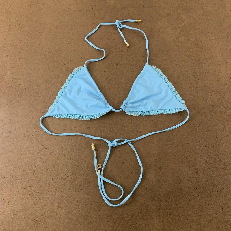 Hojlie Watman Women's Size Large Blue Ruffle Trim Triangle Bikini Swim Top New