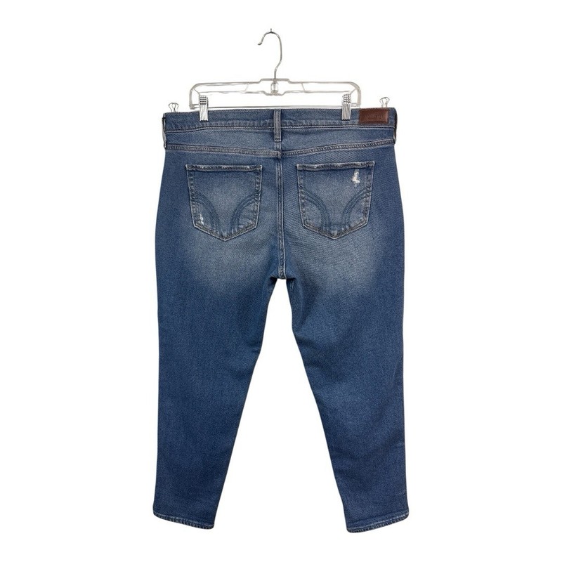 Hollister NEW Juniors 15 Low Rise Crop Boyfriend Jeans Distressed Stretchy Blue