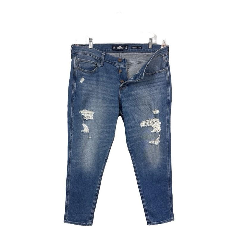 Hollister NEW Juniors 15 Low Rise Crop Boyfriend Jeans Distressed Stretchy Blue