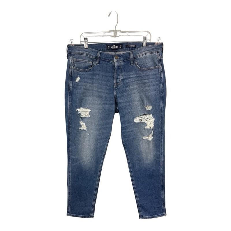 Hollister NEW Juniors 15 Low Rise Crop Boyfriend Jeans Distressed Stretchy Blue