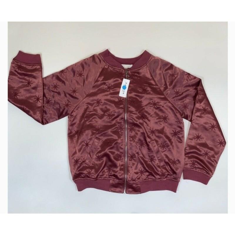 Honey Punch Women's Med Embroidered Stars Satin Bomber Jacket Mauve New PacSun