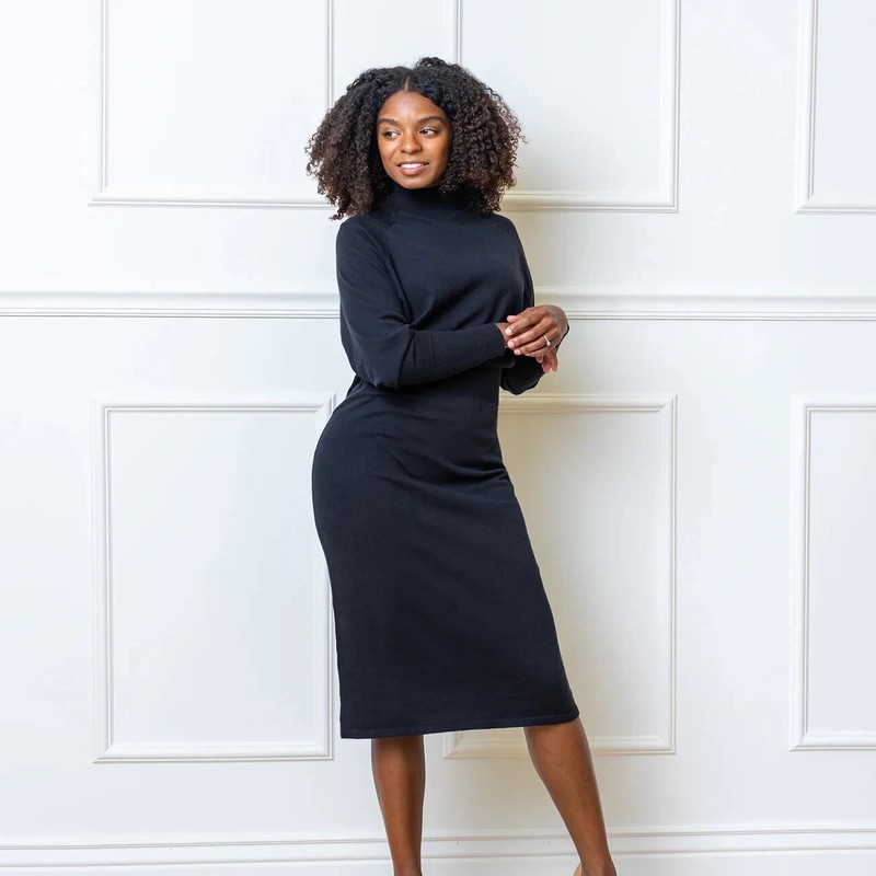 Hope & Henry Women's Mock Neck Dolman Sleeve Sweater Dress BLACK Size 4 - NEW