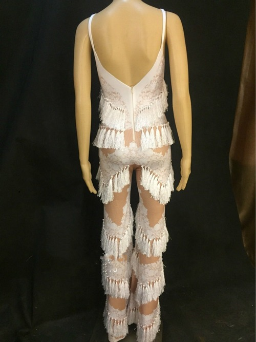 Hot Sale Women Tassel Leggings Rompers Backless Jumpsuit Nightclub Show Costume
