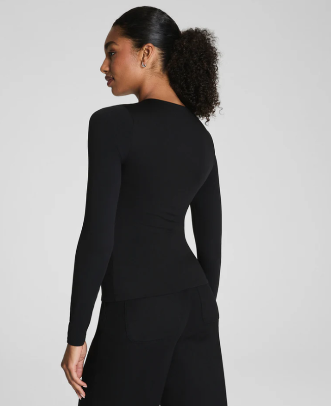 HOT SELLING SPANXsmooth™ Jersey Crewneck Long Sleeve Top Classic Black
