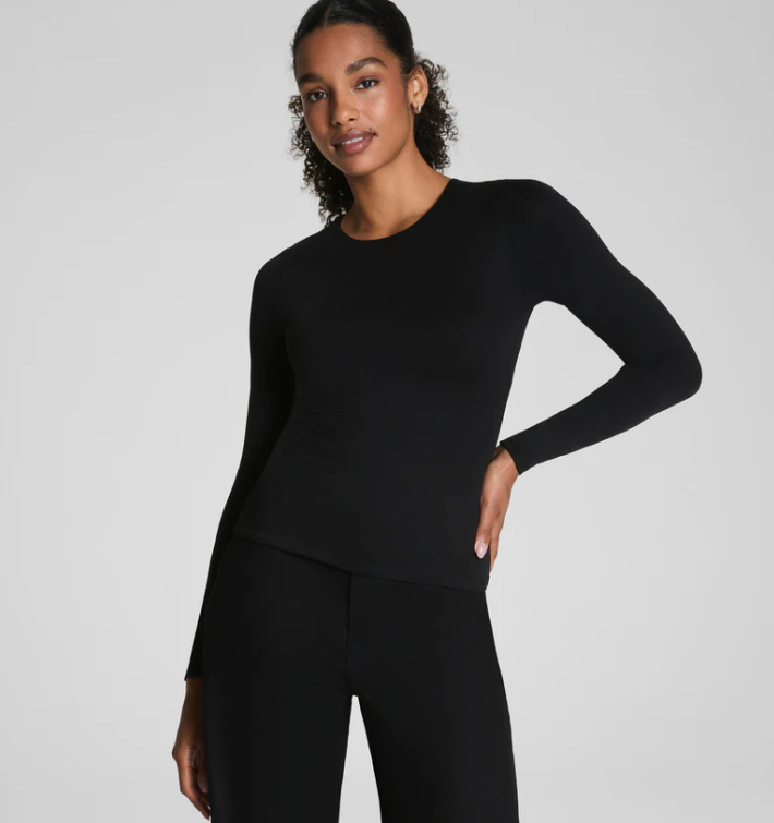 HOT SELLING SPANXsmooth™ Jersey Crewneck Long Sleeve Top Classic Black