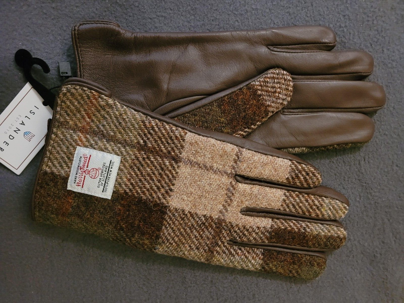 House Of Bruar Ladies Harris Tweed And Leather Gloves Size Medium BNWT