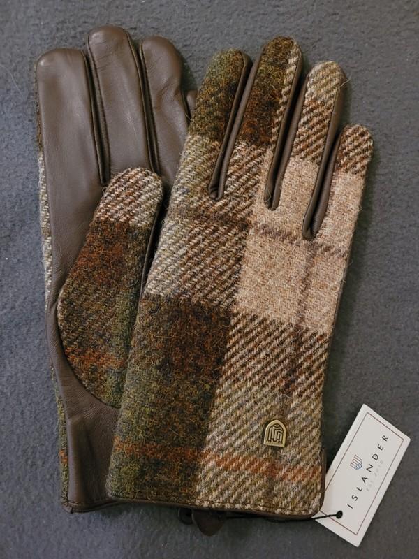House of Bruar Ladies Harris Tweed and Leather Gloves size Medium BNWT
