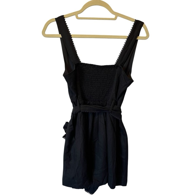 House Of Harlow 1960 Romper S Black NWT Sleeveless Linen Rayon Womens Lace Trim