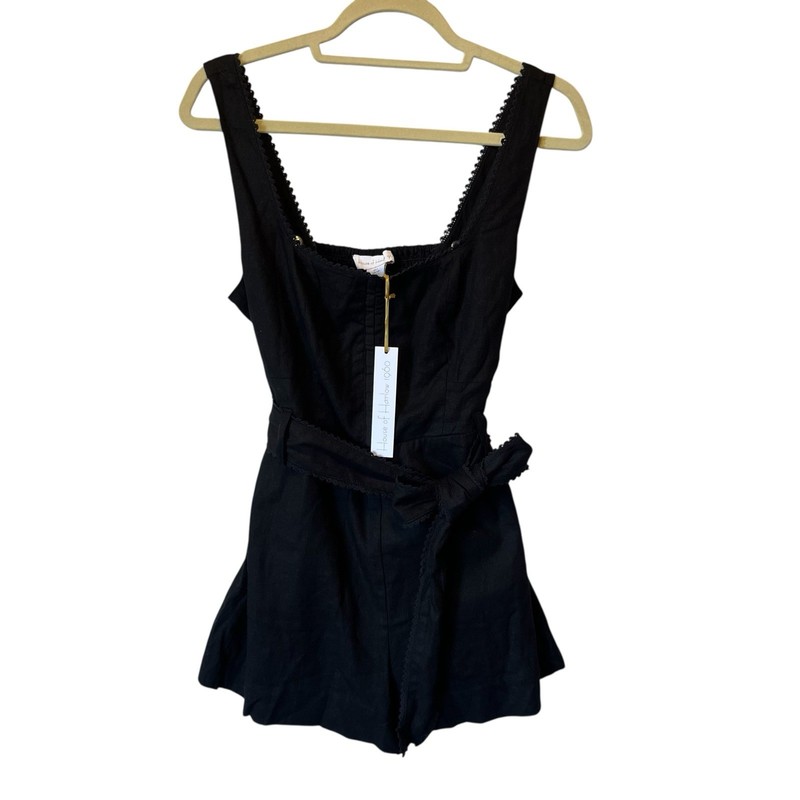 House Of Harlow 1960 Romper S Black NWT Sleeveless Linen Rayon Womens Lace Trim