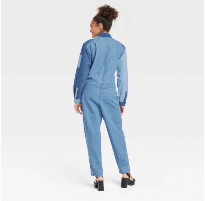 Houston White X Target Blue Denim Patchwork Long Sleeve Jumpsuit One Piece XS