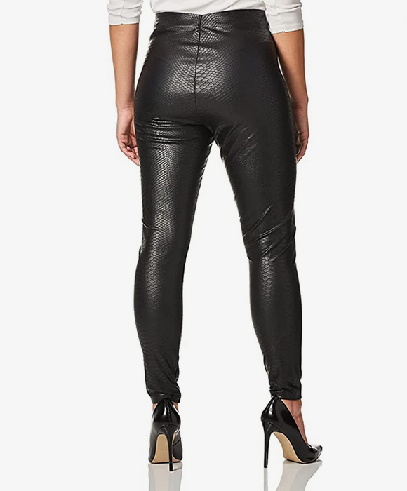 HUE Leatherette Leggings Croc Texture Black Size Medium