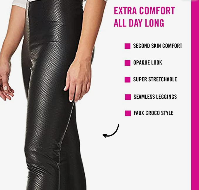 HUE Leatherette Leggings Croc Texture Black Size Medium