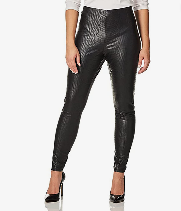 HUE Leatherette Leggings Croc Texture Black Size Medium