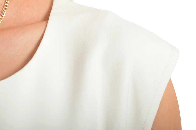 Hugo Boss Women's "Dadorina" Ivory Crewneck Belted Sleeveless Pencil Dress
