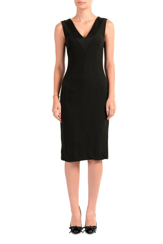 Hugo Boss Women's "Dexys" Black Sleeveless V-Neck Pencil Dress