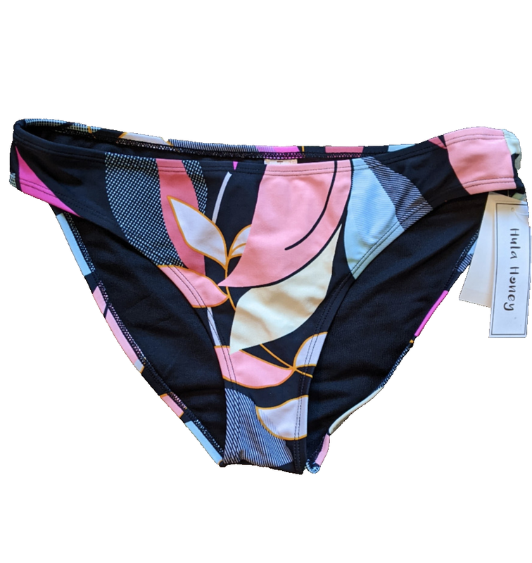 Hula Honey Bikini Bottom Tropical Leaves Print Large Swim Bottoms Stretch Nylon