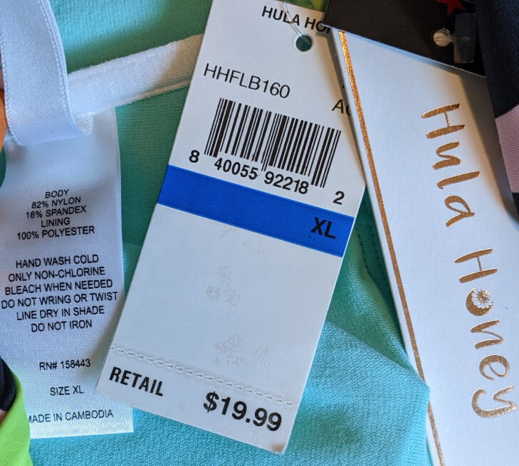 Hula Honey Bikini Top XL Stretch Nylon Swim Top