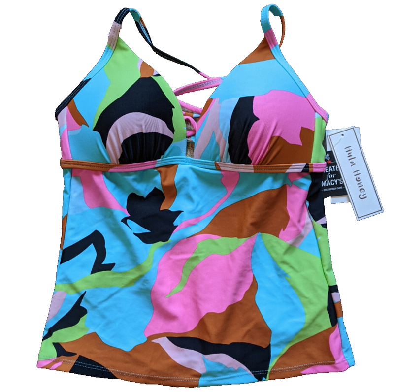 Hula Honey Tankini Small Swim Top Stretch Nylon Blue Pink
