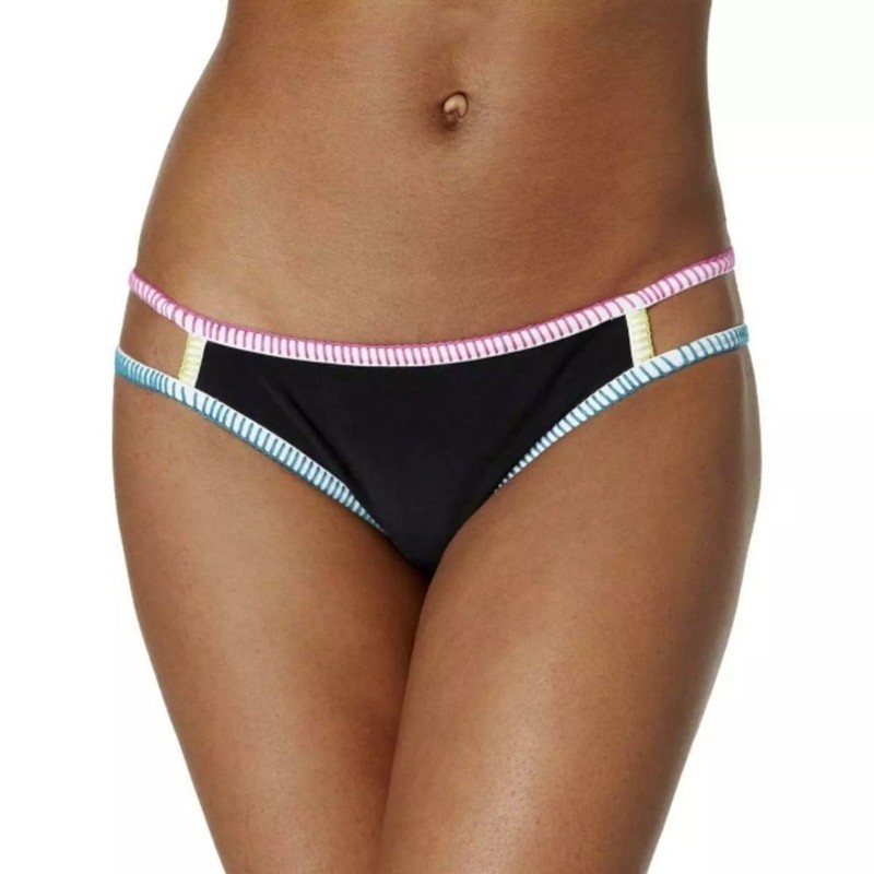 Hula Honey Women's 2 Piece Black Bikini W/White & Multi-Colored Trim-Size S -NWT