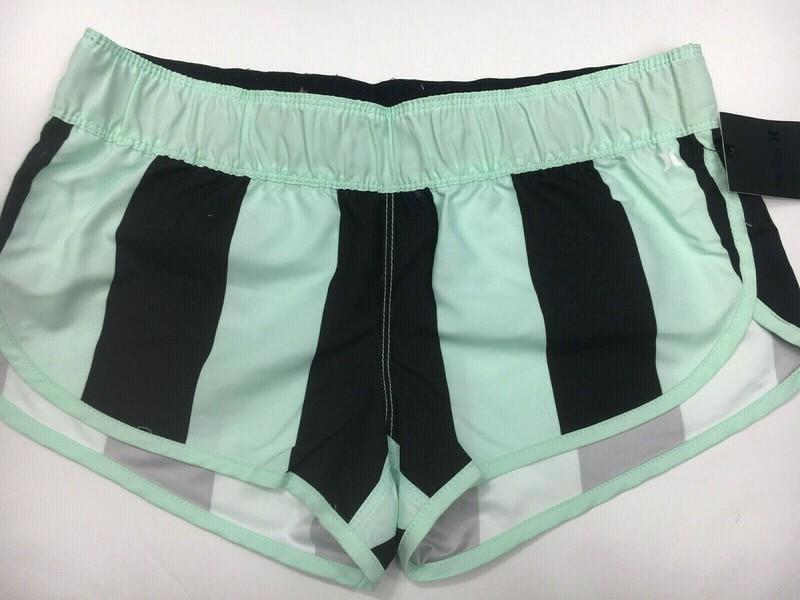 Hurley Board Shorts Rugby Beach Rider Black Green Elasticated Waist Surf Beach