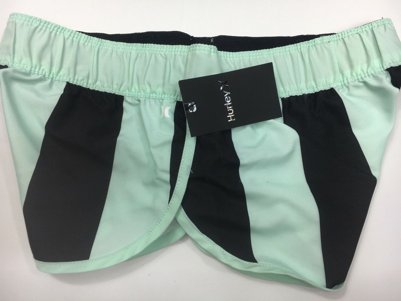 Hurley Board Shorts Rugby Beach Rider Black Green Elasticated Waist Surf Beach