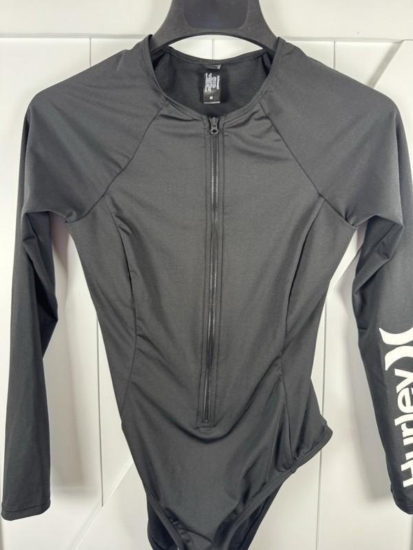 Hurley One Piece Back Zip Swimsuit Rash Guard Women's Medium M Black NWT