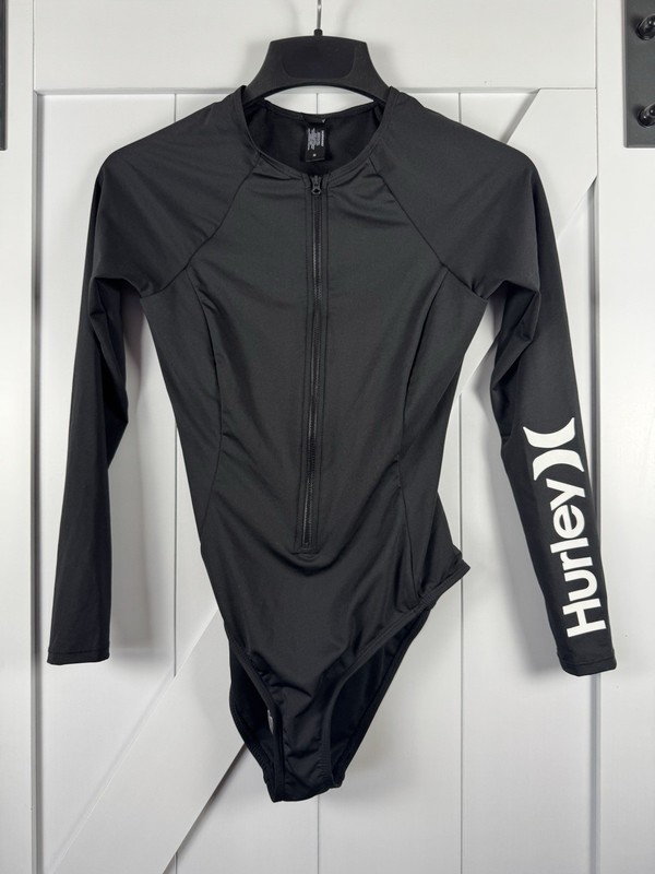 Hurley One Piece Back Zip Swimsuit Rash Guard Women's Medium M Black NWT