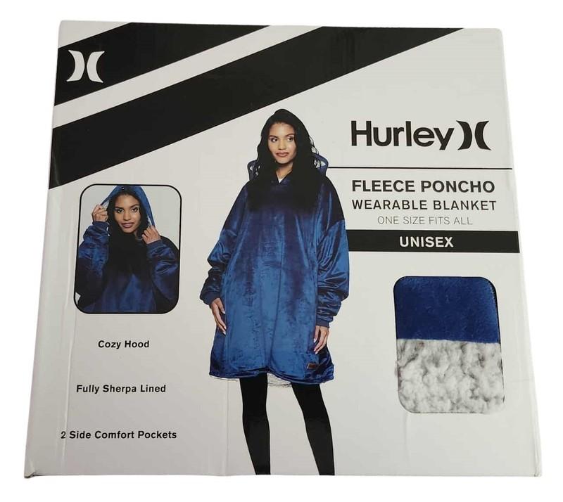 Hurley Sherpa-Lined Fleece Hooded Poncho – Wearable Blanket One Size