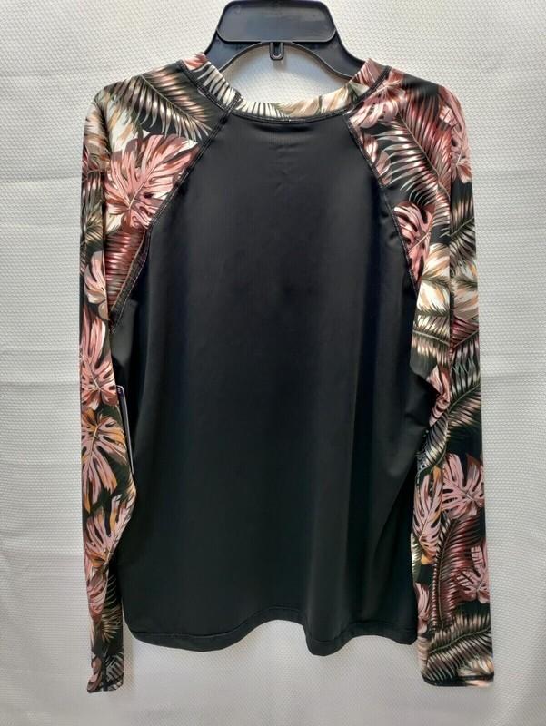 Hurley Swim Shirt Women’s Size M L/S Black Rash Guard Scattered Palm UPF 50